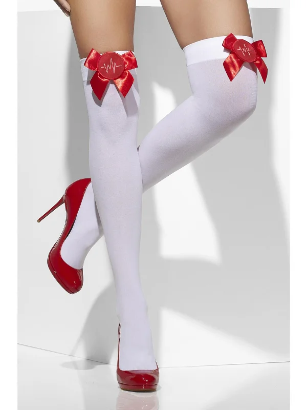 Opaque Hold-Ups, White, with Red Bows