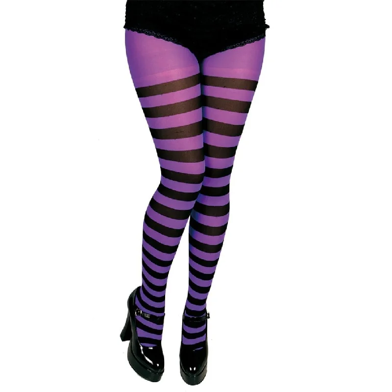 Purple & Black Candystripe Tights Fancy Dress Halloween