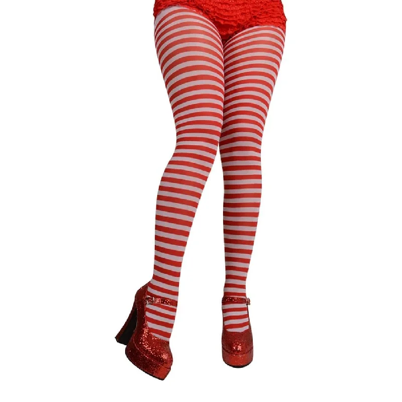 Red White Candystripe Tights Hosiery Halloween Fancy Dress