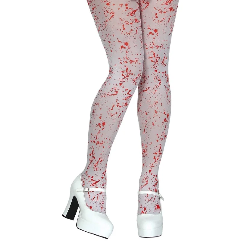 White Blood Splattered Tights Halloween Fancy Dress Costume